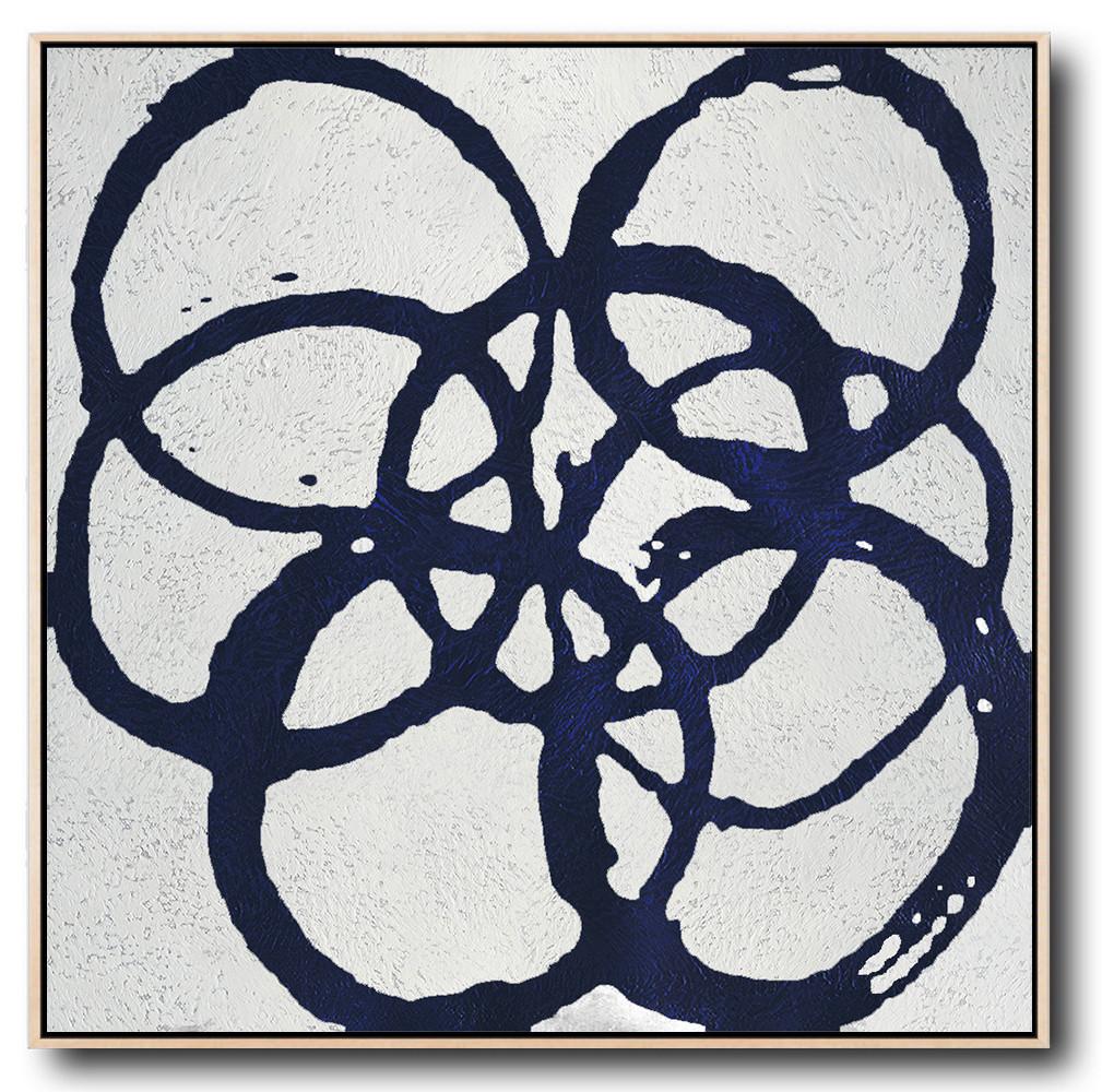 Minimalist Navy Blue And White Painting - Abstract Art With Blue Large